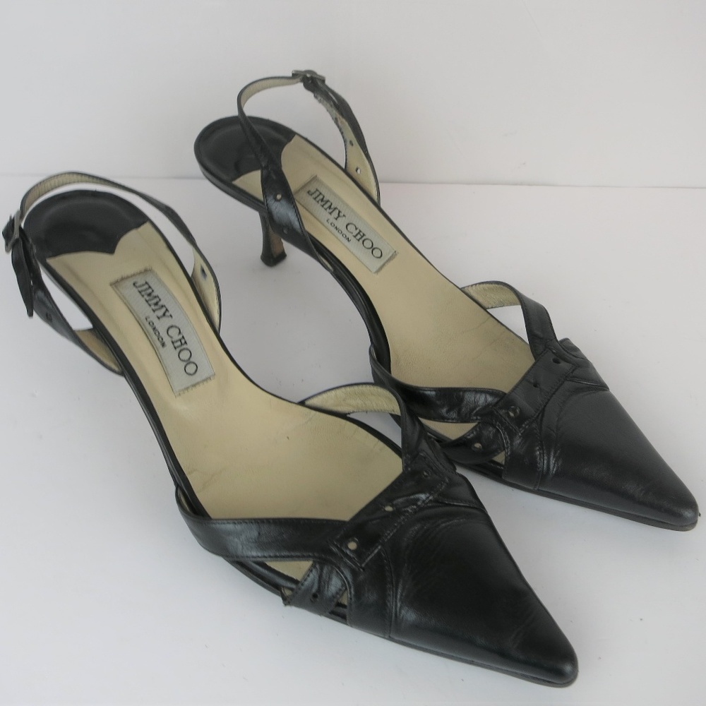 Jimmy Choo London Black Slingback Pointed Toe Mid